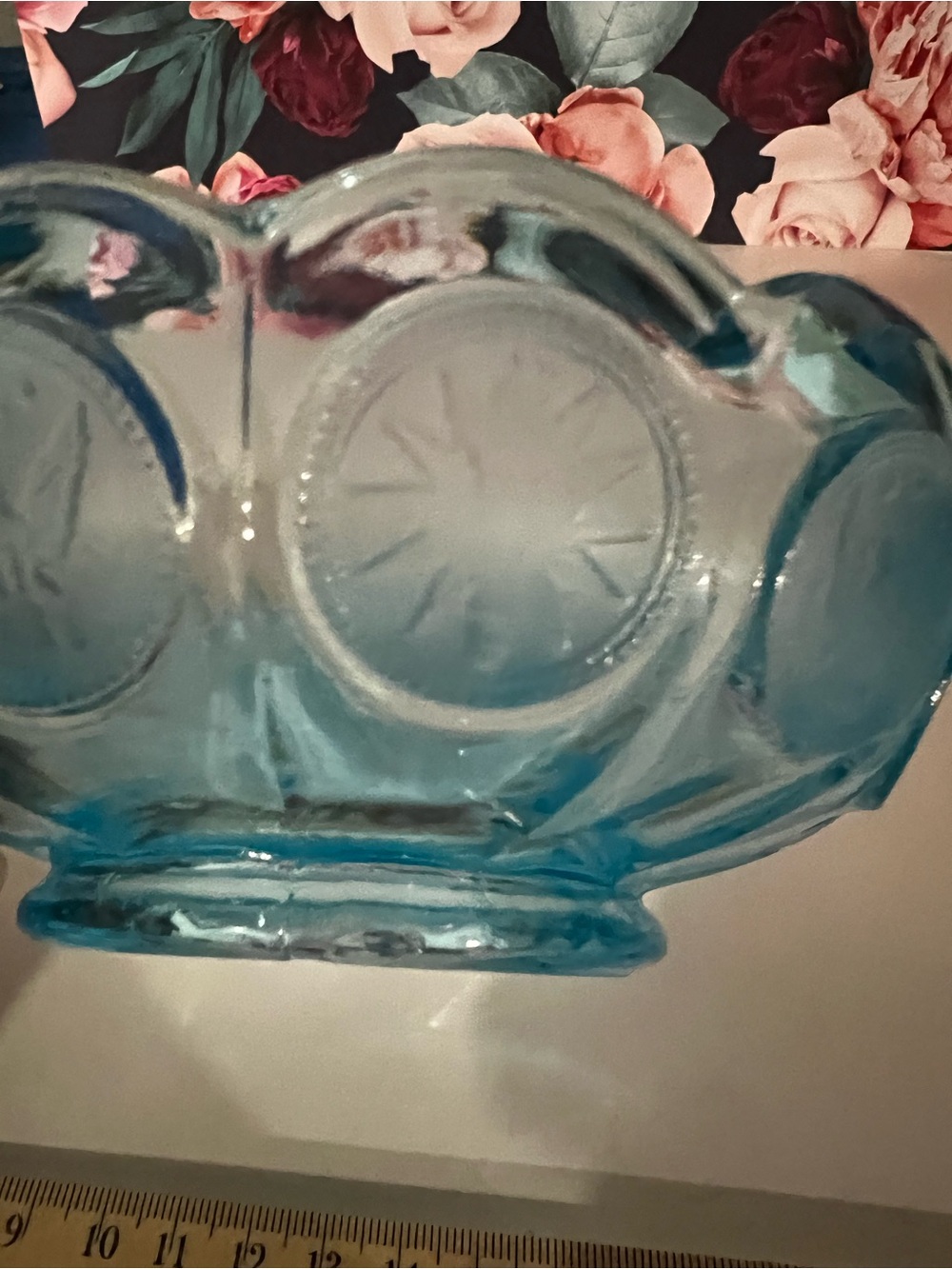 Vintage Fostoria Old Blue Coin Glass Handled Nappy Dish - Picture 4 of 9
